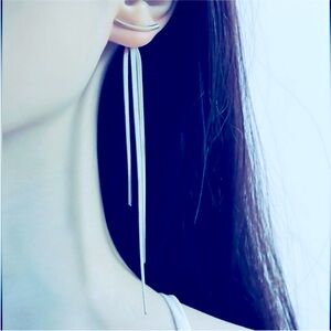 New Silver Tone Stainless Steel Dangling Tassel Long Back Earrings Unique Fancy